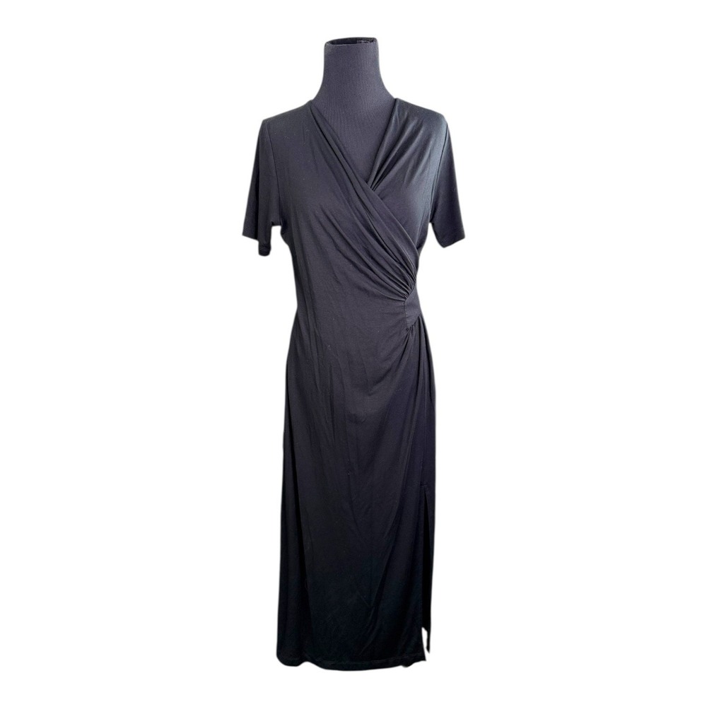 Karen Kane Women's Black Faux Wrap Jersey Midi Dress Capsule Size Small Petite